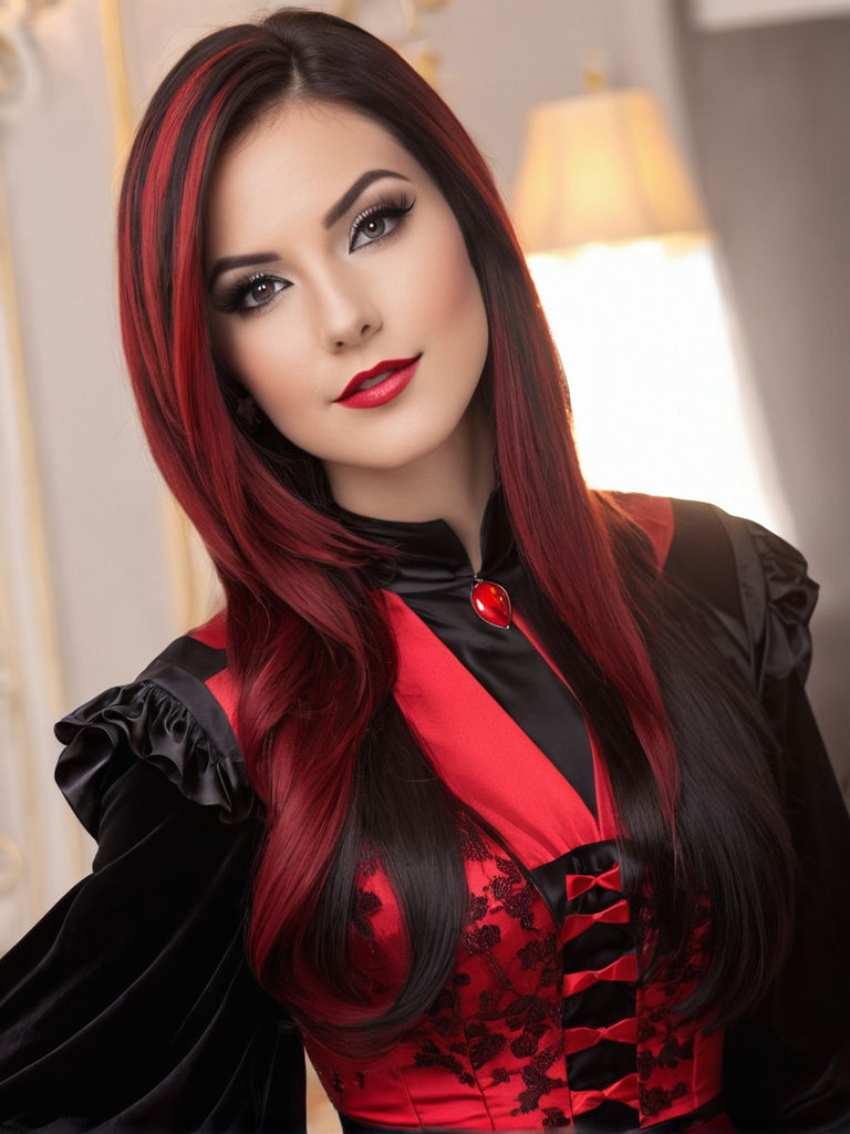 sexy witch black girl timeless with black and red hair heavy strokes