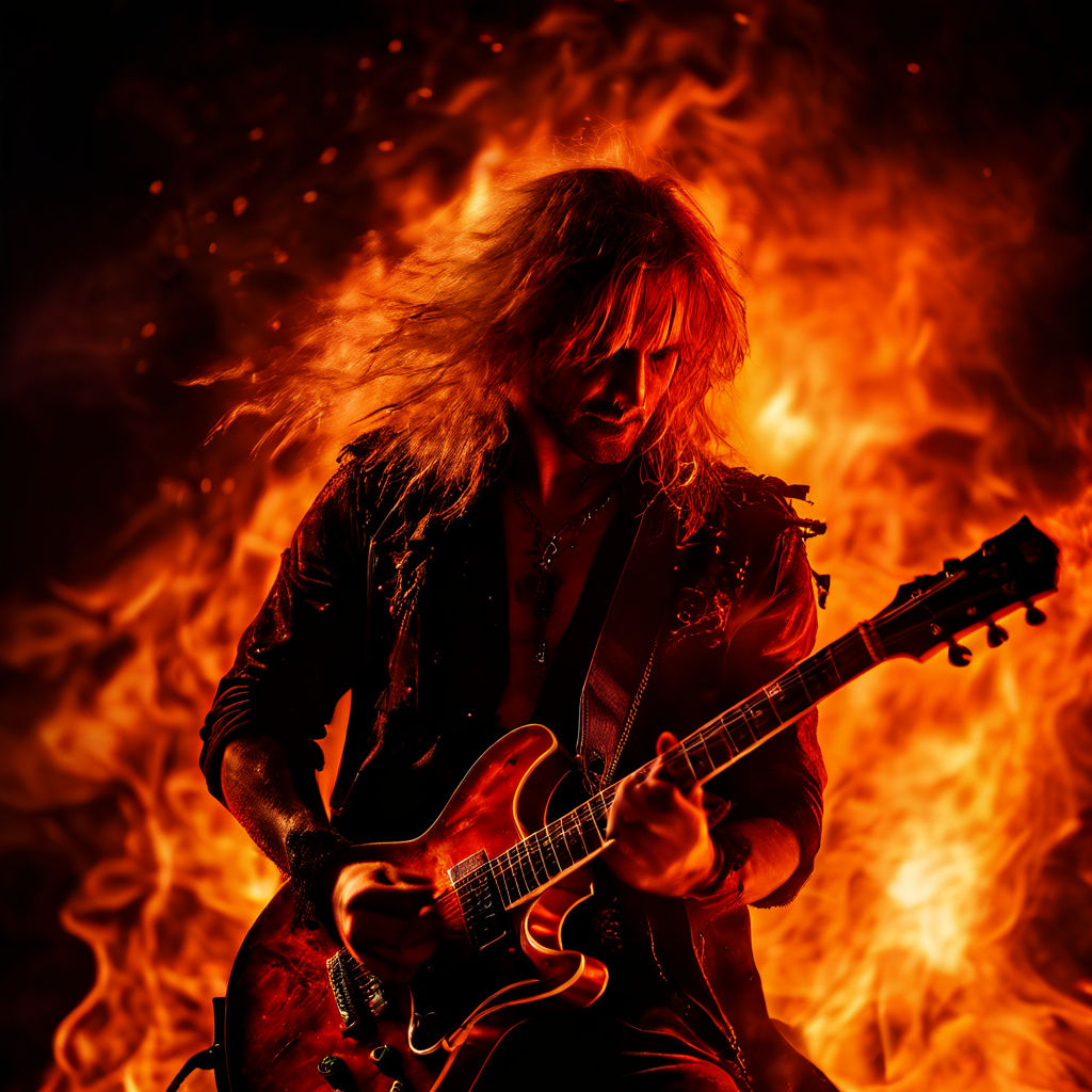 Blonde long-haired guitarist exuding a sense of morbid obses... by ...