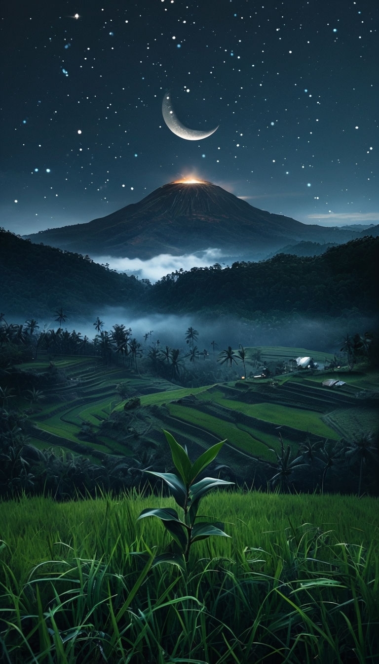 Tranquil Night Landscape with Mountain and Starry Sky Mobile Wallpaper