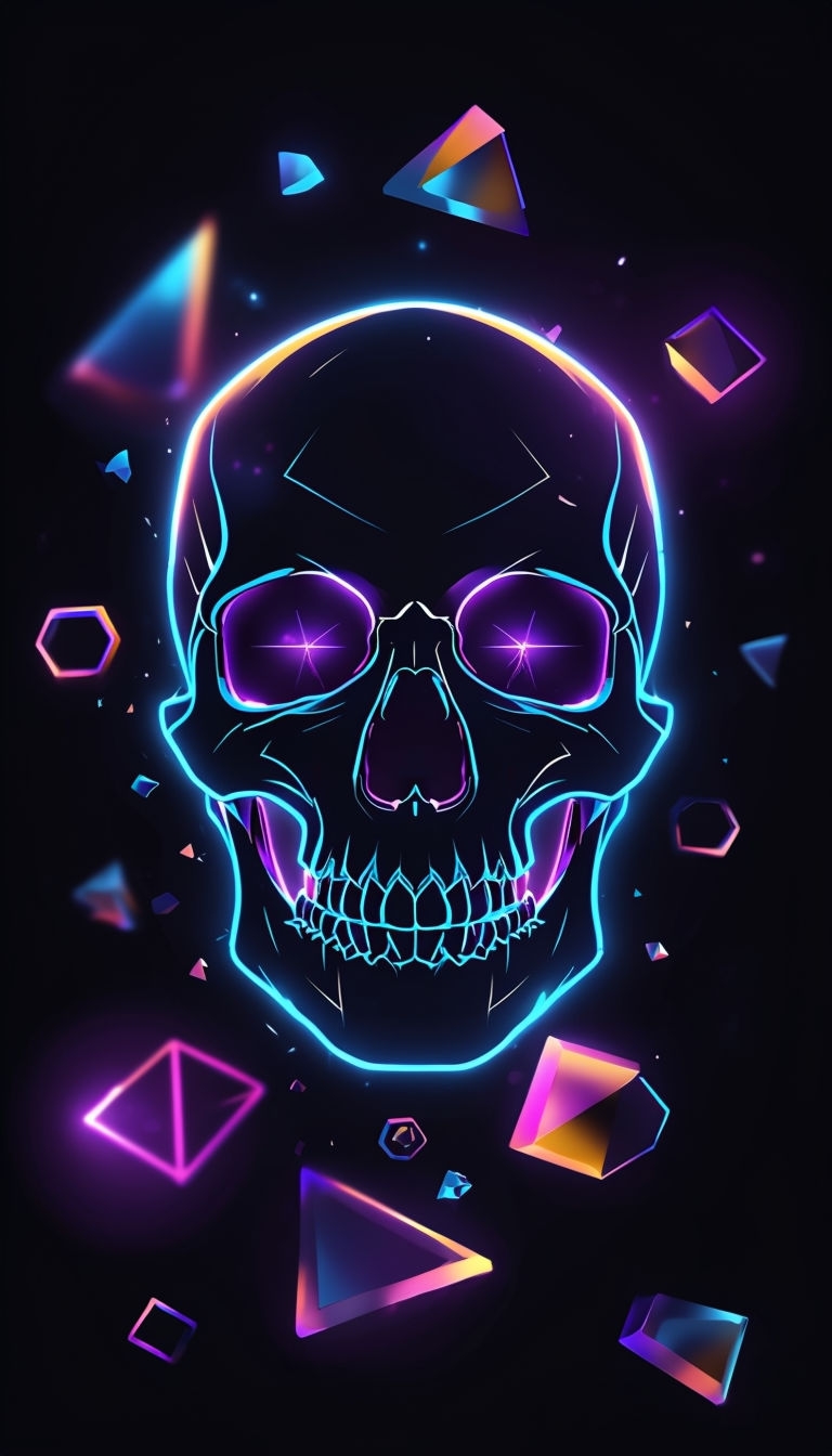 Neon Skull with Glowing Geometric Shapes Digital Art Phone Case Cover