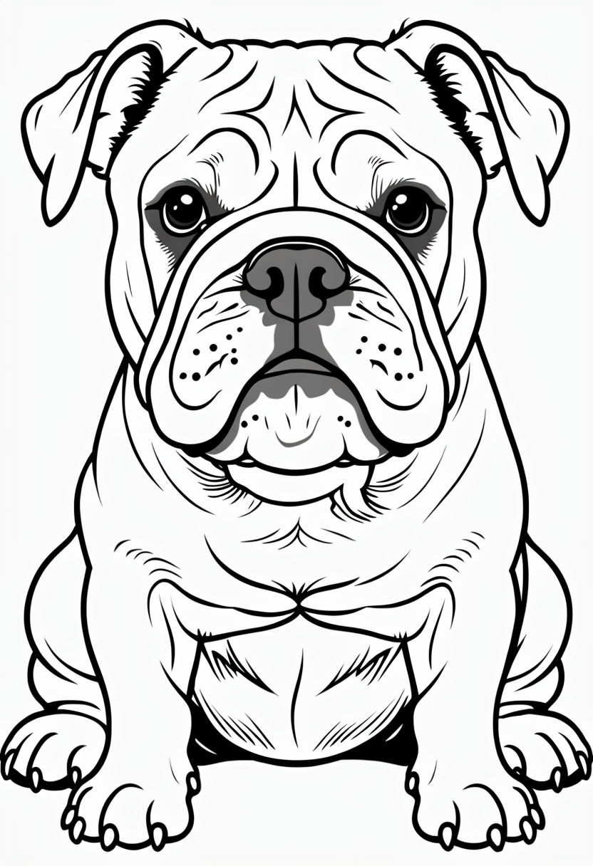 Cute Cartoon Bulldog Line Drawing Coloring Page