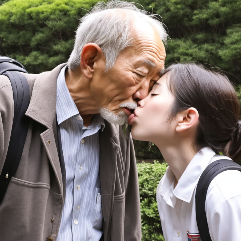 kissing old man