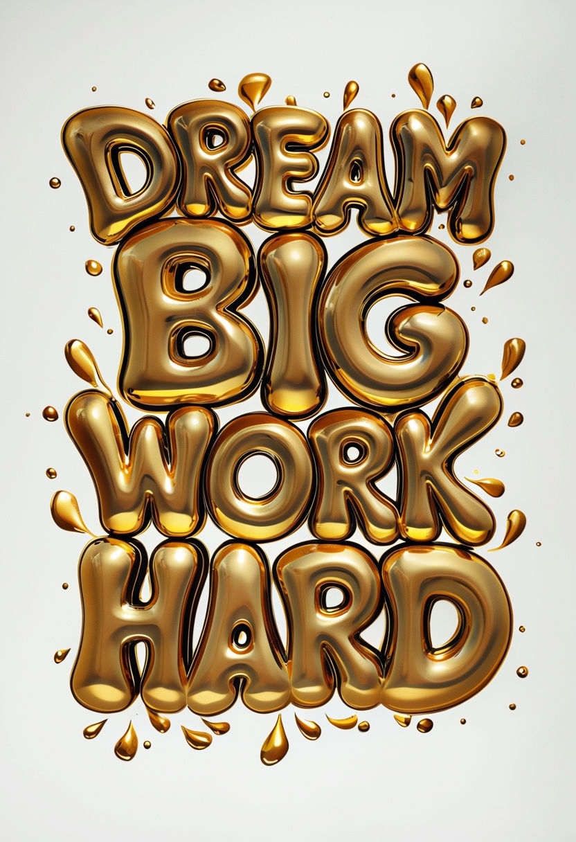 Motivational Dream Big Work Hard Glossy Gold Typography Poster