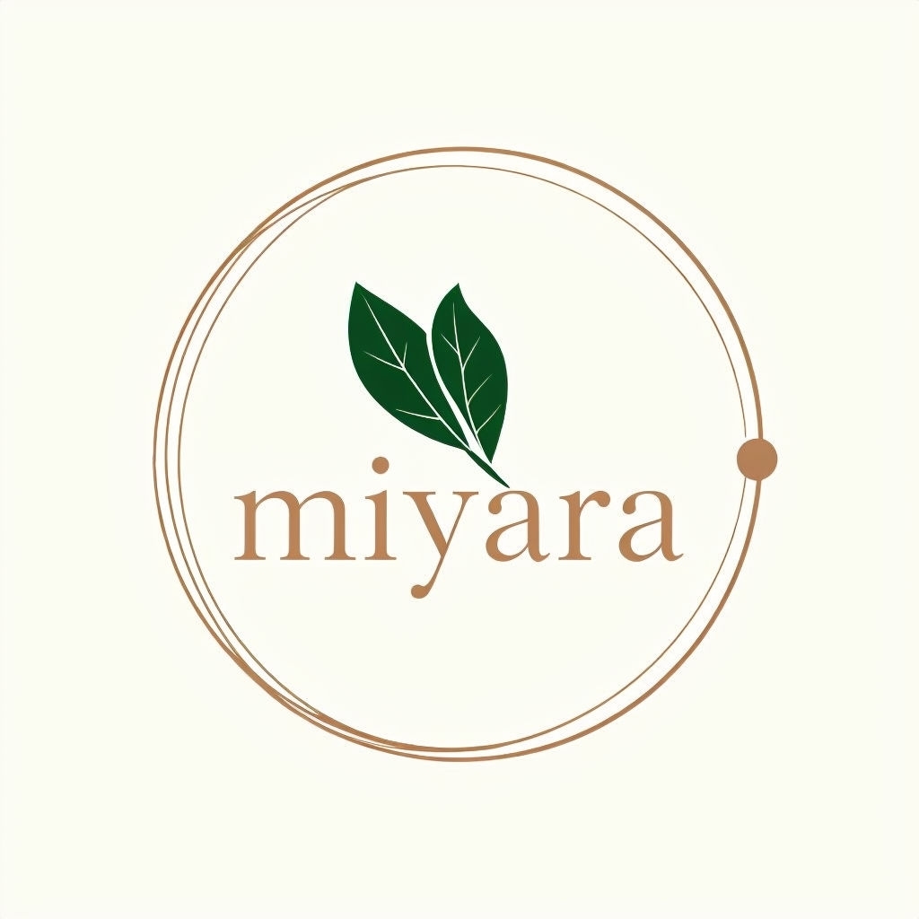 Elegant Minimalist Miyara Logo with Leaf Graphic Design