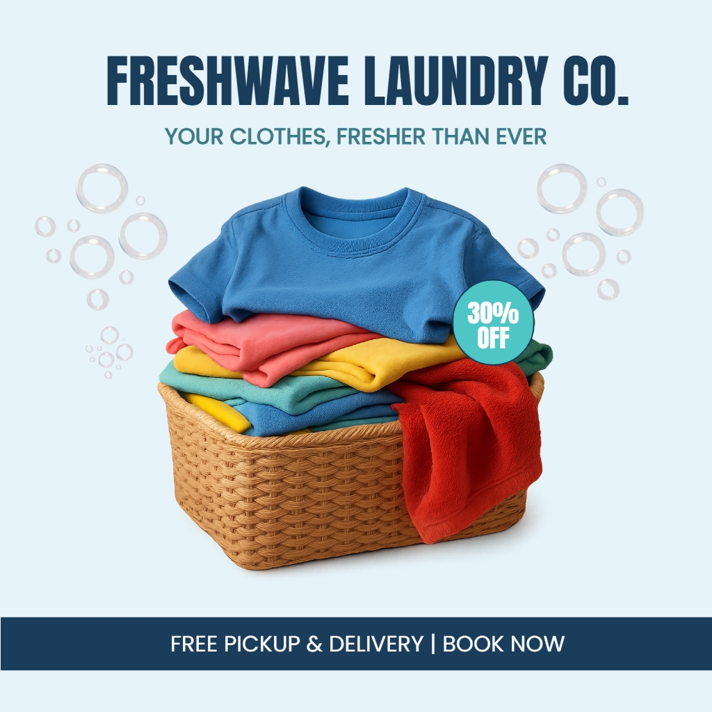 Vibrant Freshwave Laundry Co. Promotional Advertisement Design Ads