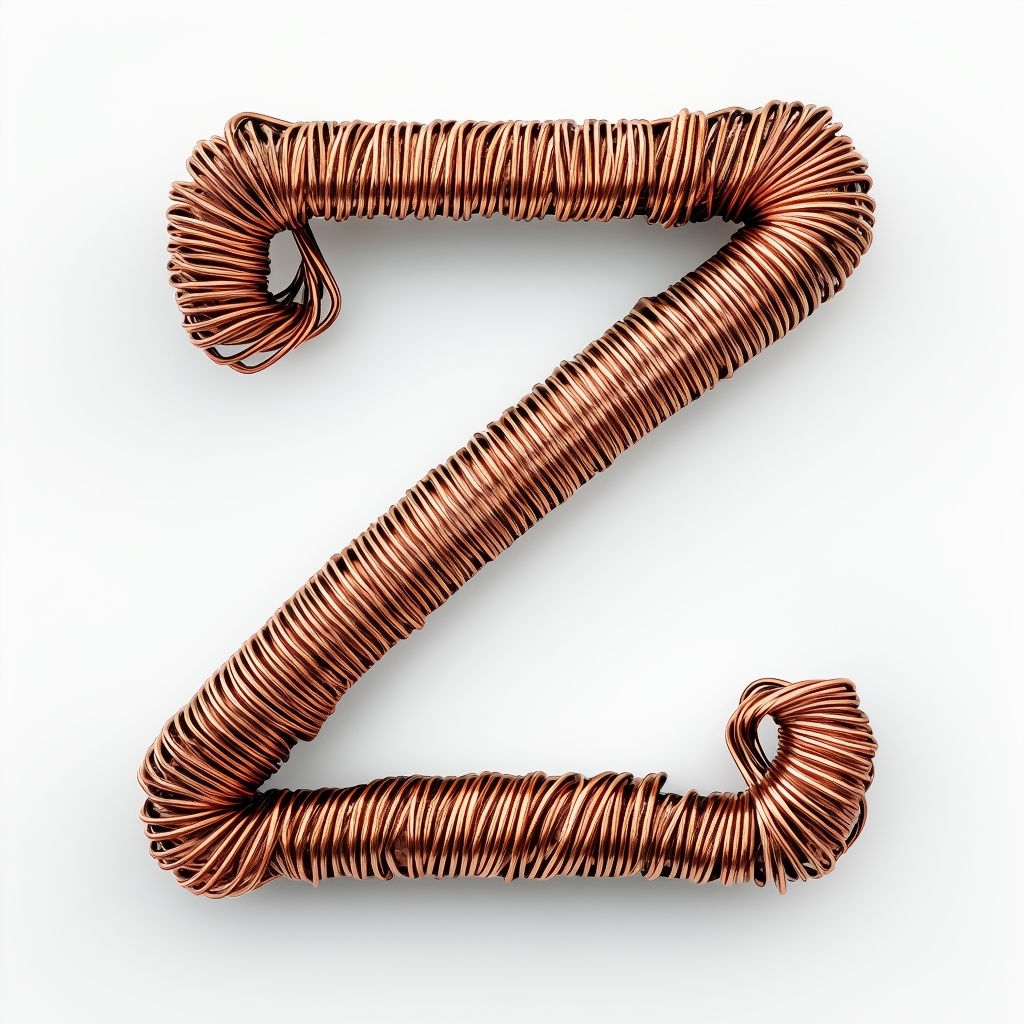Elegant Copper Wire Monogram Z Design on White Background Monogram