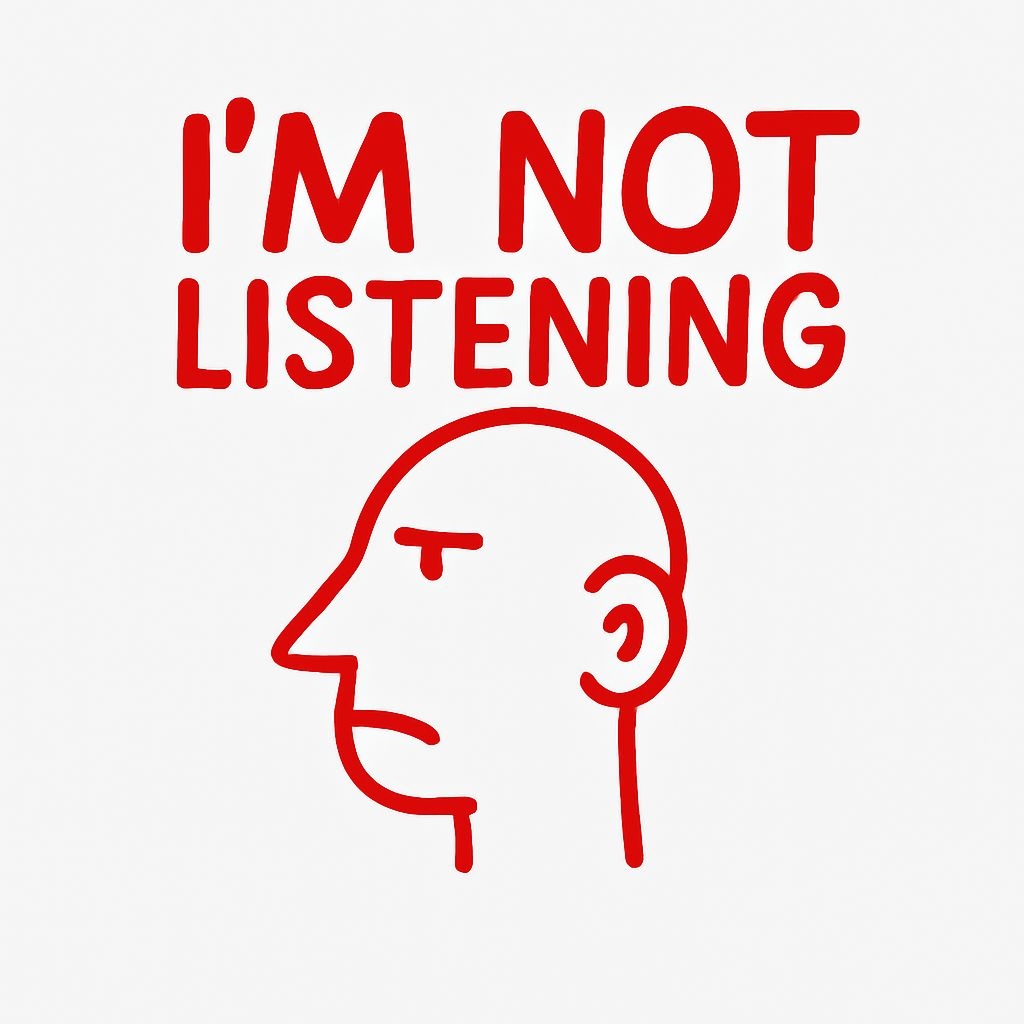 I'm Not Listening Bold Red Text and Head Design Sticker