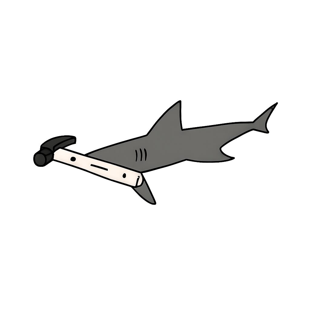 Whimsical Shark-Hammer Hybrid Cartoon Illustration Sticker