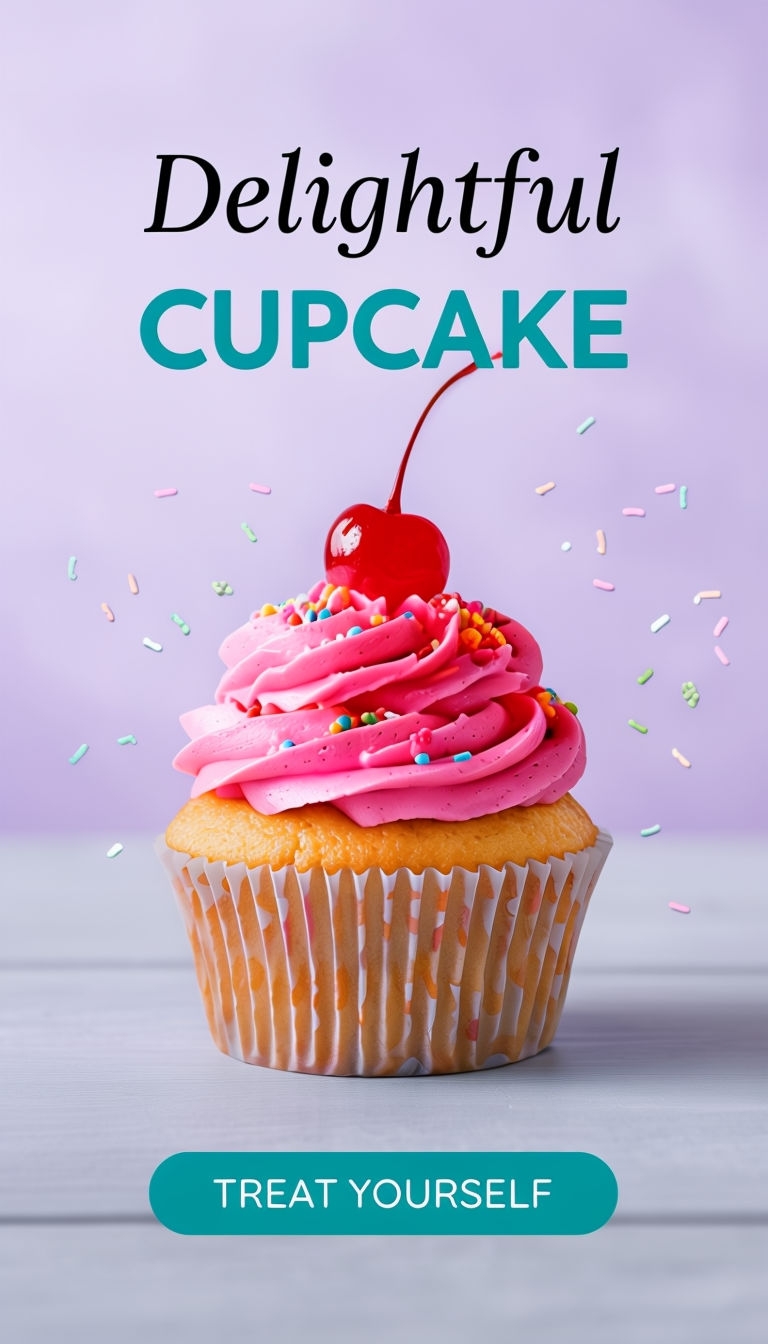 Delightful Cupcake with Cherry and Sprinkles Advertisement