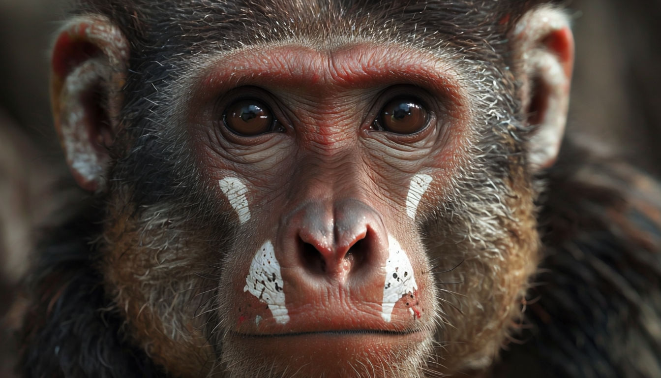 Intimate Close-Up of a Primate's Face Capturing Detailed Features and Expressions Art