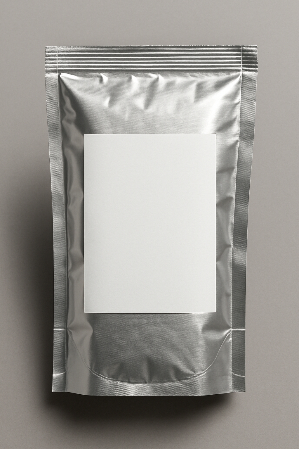 Sleek Metallic Silver Foil Bag with White Label Mockup