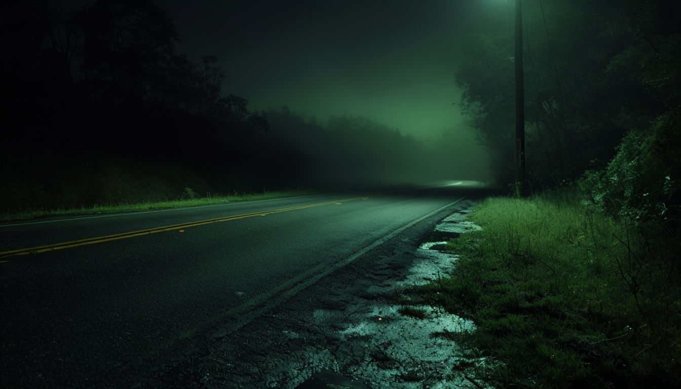 Mysterious Nighttime Road Landscape Virtual Background