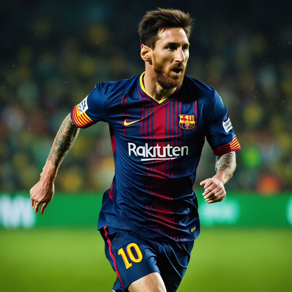 Lionel Messi in mid-stride on the soccer field by Phil Glibota - Playground