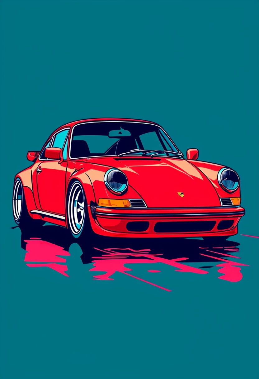 Chibi Style Cherry Red Porsche 911 Vector Art Mobile Wallpaper - Playground