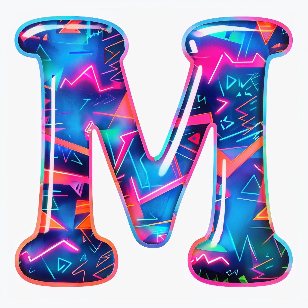 Neon Geometric 80s Style Monogram Letter Design Sticker