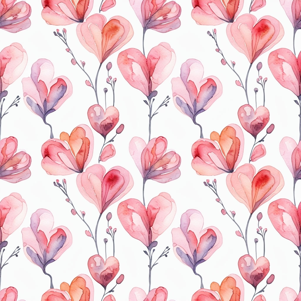 Seamless Watercolor Heart-Shaped Flower Pattern Design