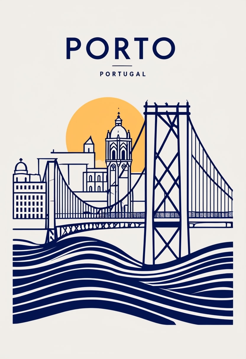 Minimalist Porto Portugal Line Art Illustration Poster