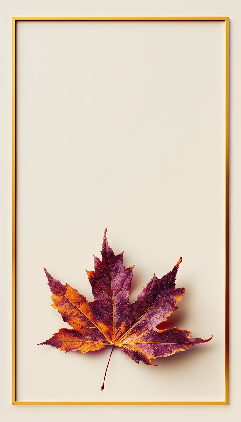 Elegant Autumn Maple Leaf Digital Art with Gold Frame Social Media Post