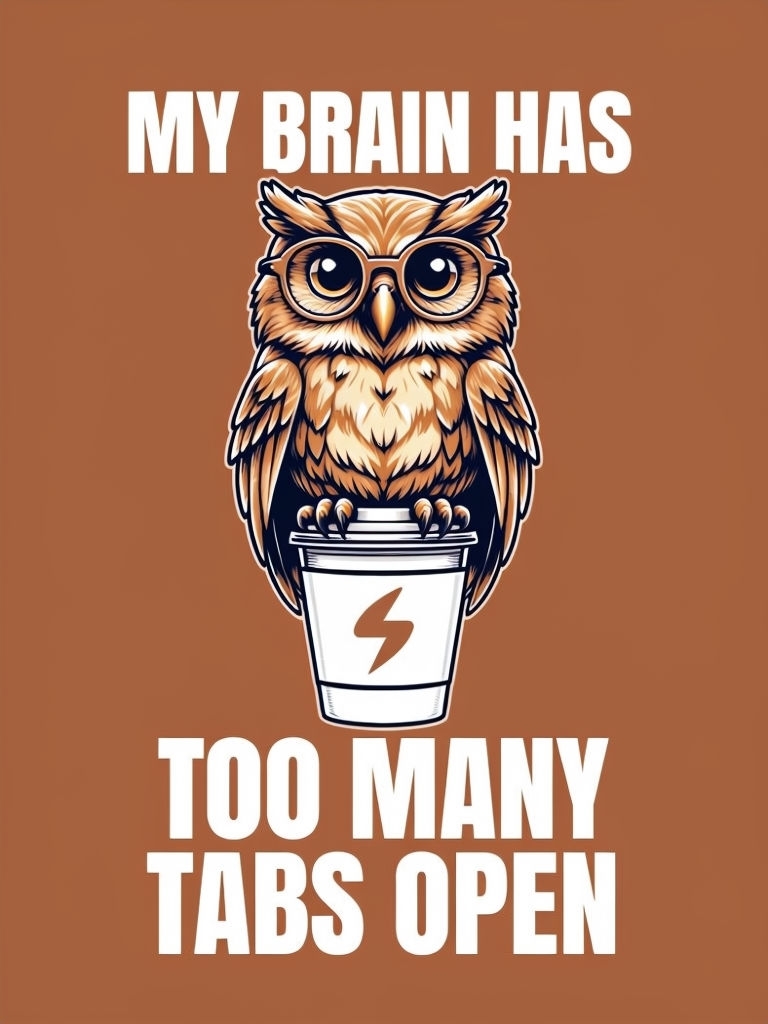 Caffeinated Owl Humor with Coffee Cup Graphic T-Shirt