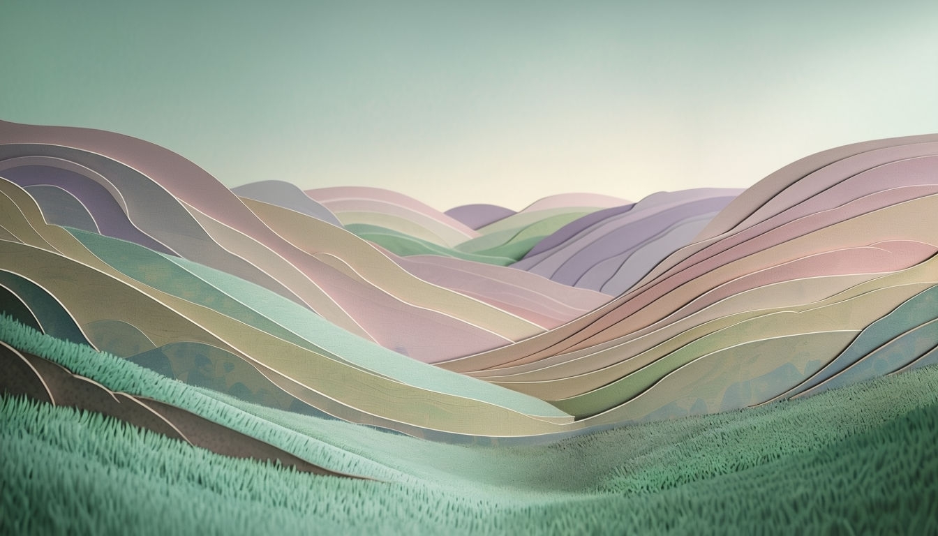 Pastel Hills Landscape in Layered Wood Cutout Style Background