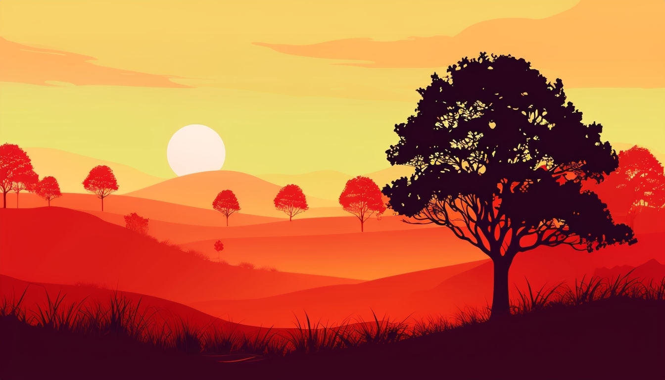 Warm Gradient Landscape with Silhouetted Trees Virtual Background