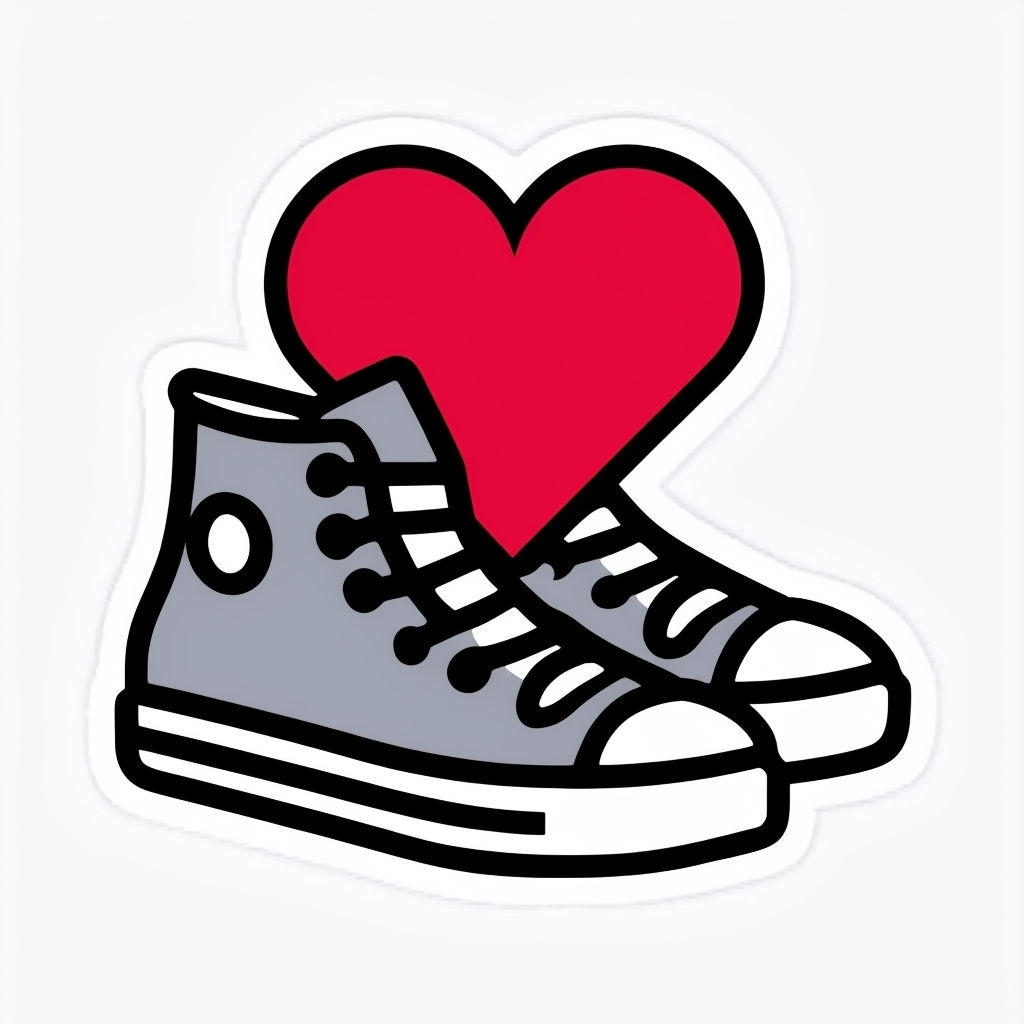 Gray High-Top Sneakers with Heart Icon Sticker