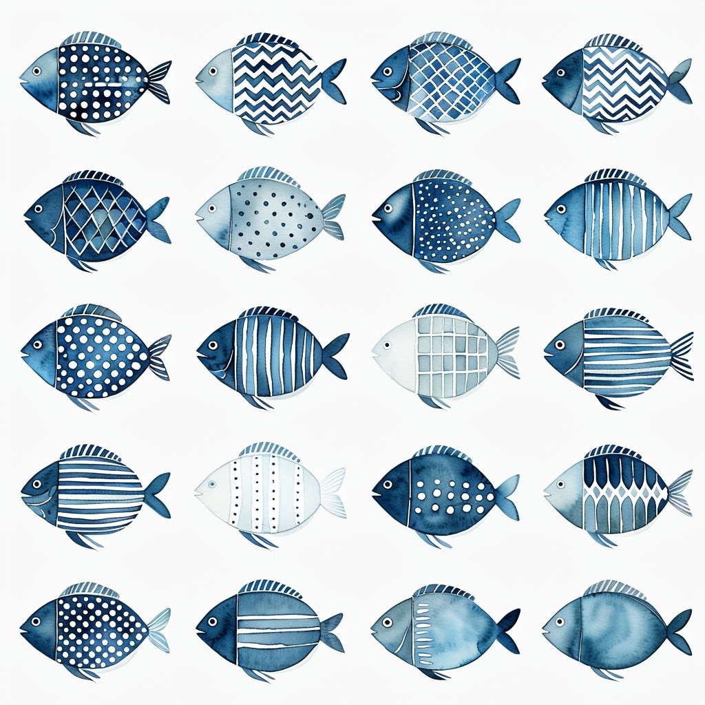 Modern Minimalist Watercolor Fish Pattern Design Seamless Pattern