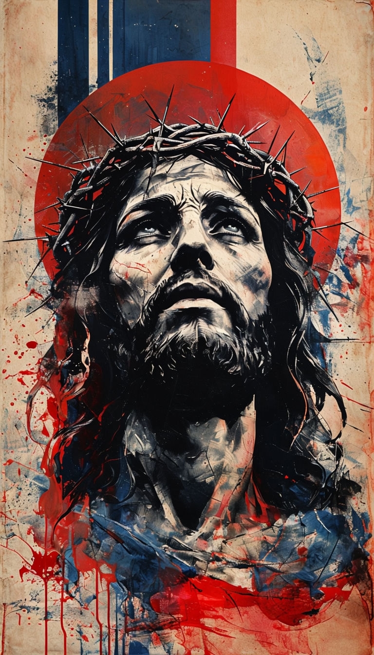 Dramatic Black and White Jesus Art with Crown of Thorns Phone Case Cover