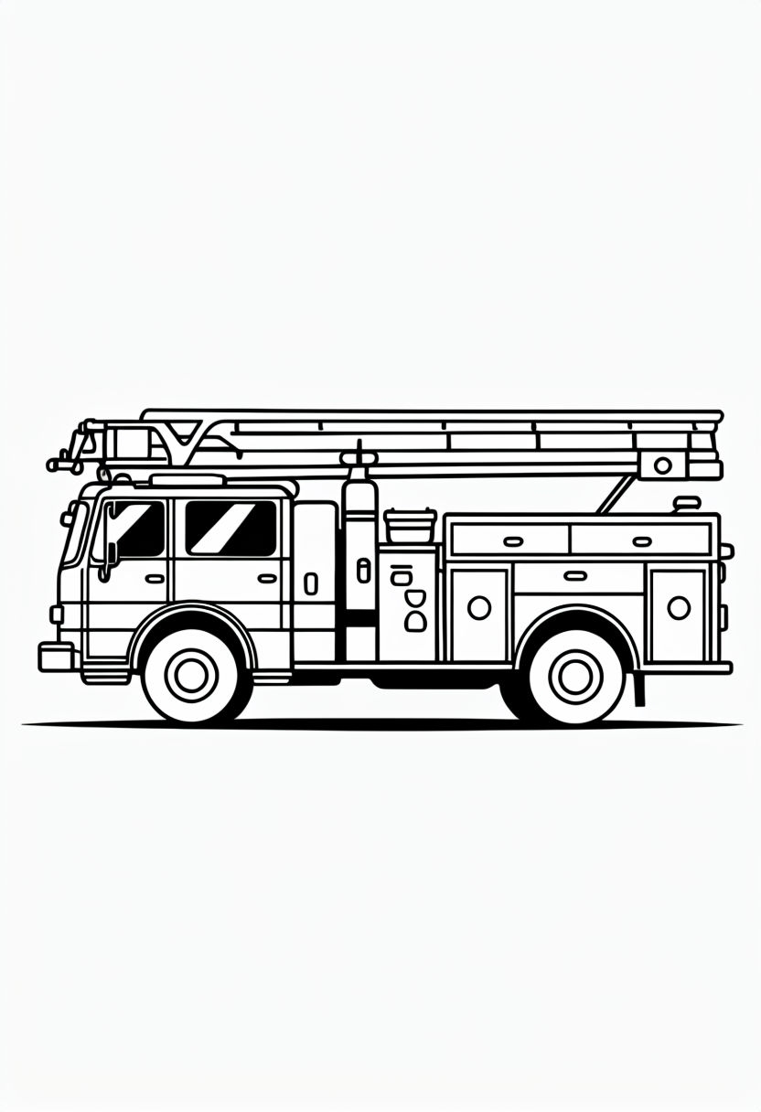 Classic Fire Truck Line Art Coloring Page Design for Kids Coloring Book Pages