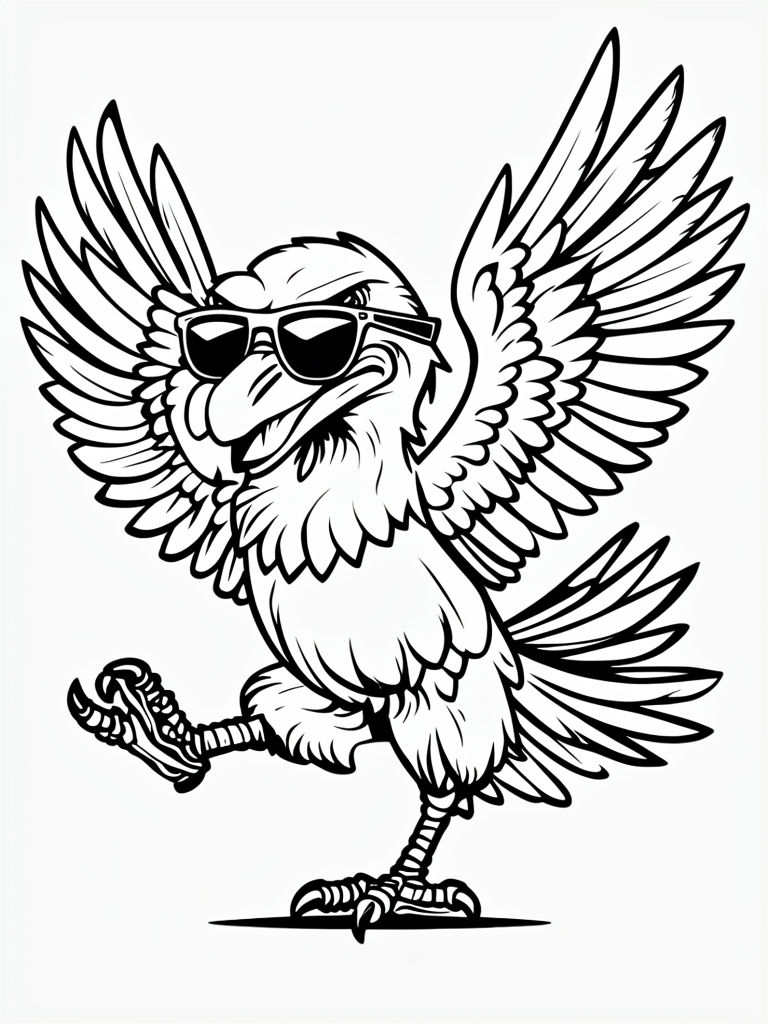 Breakdancing Cartoon Vulture Line Art for Coloring Book Pages