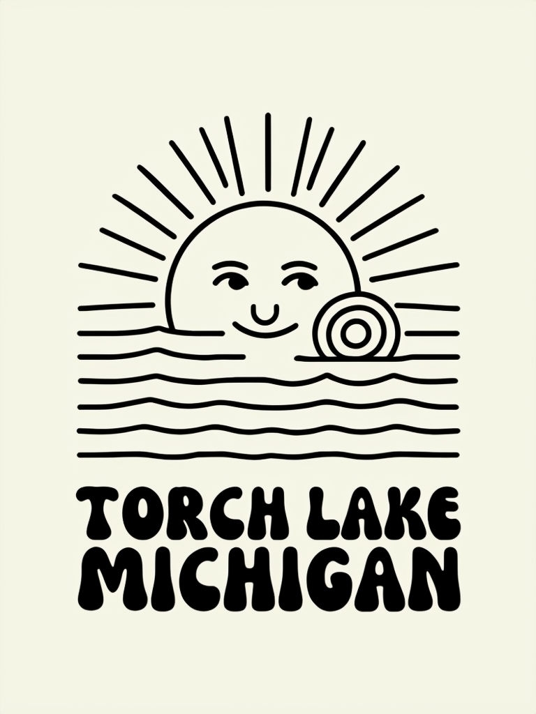 Minimalist Torch Lake Michigan Sun and Waves T-Shirt