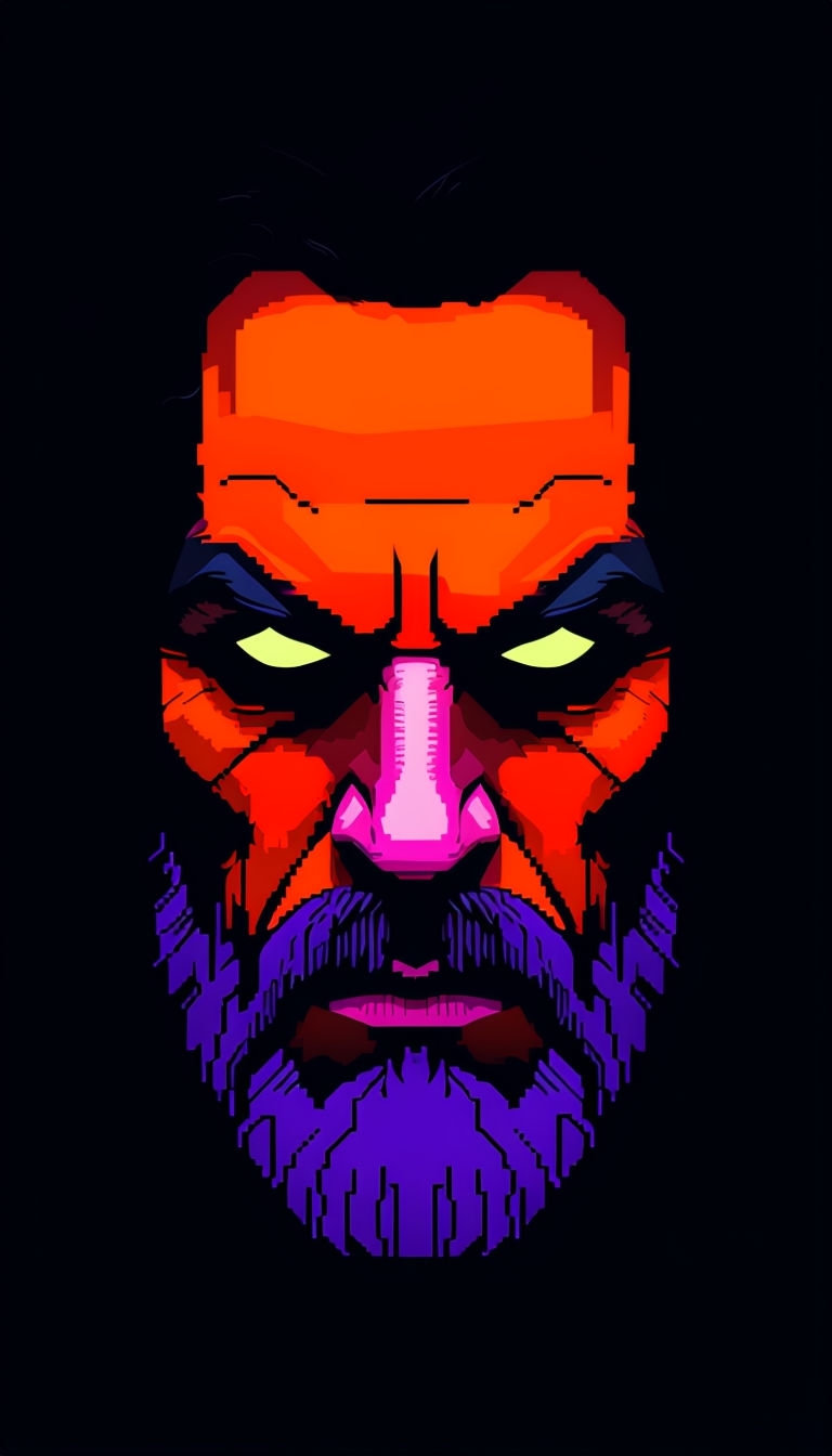 Sinister Pixel Art Face with Vivid Colors Mobile Wallpaper