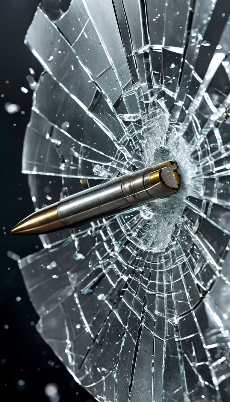 Dramatic Bullet Impact Shattering Glass Close-Up Mobile Wallpaper