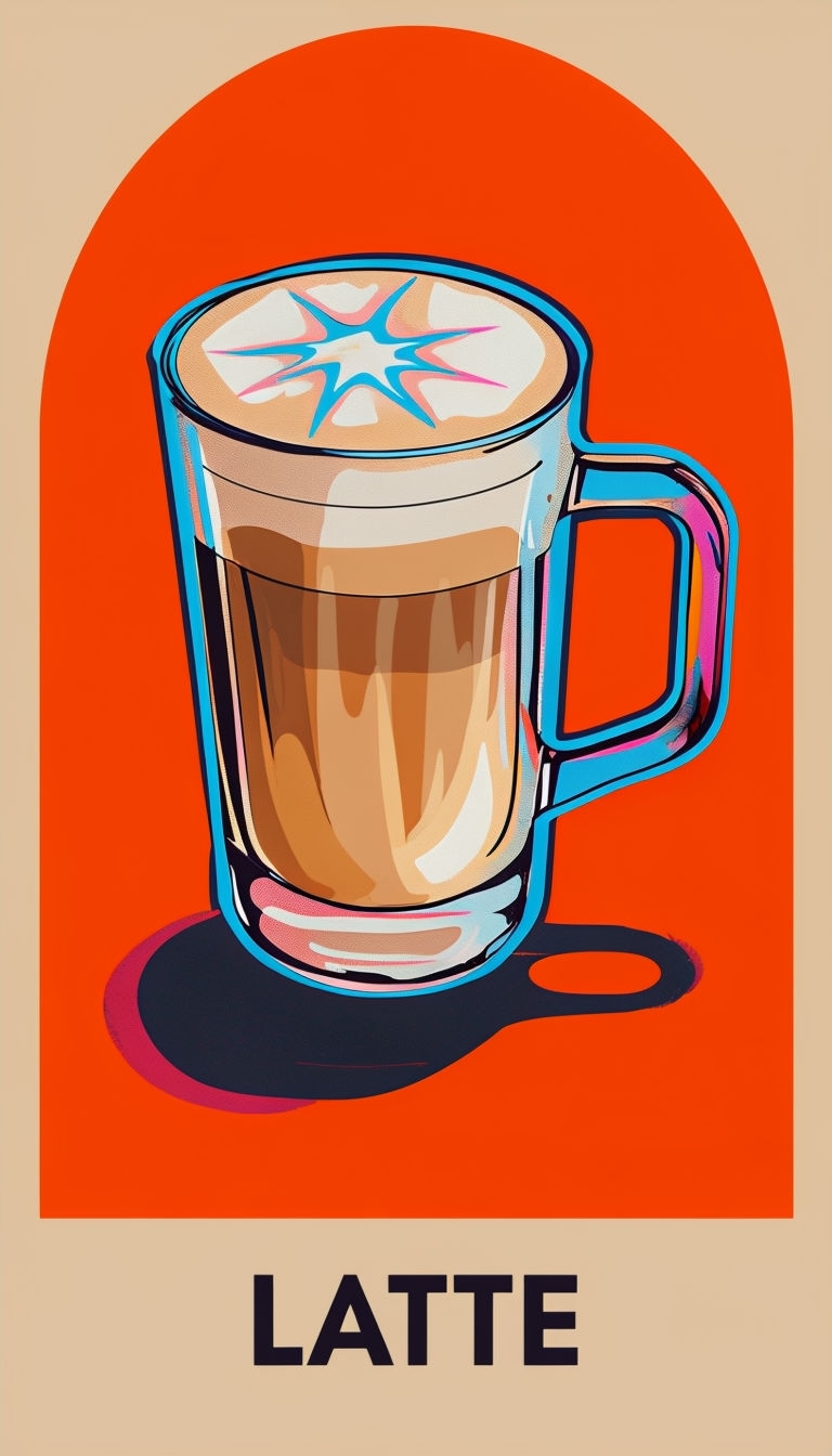Vibrant Pop Art Latte Mug Illustration with Bold Design Poster
