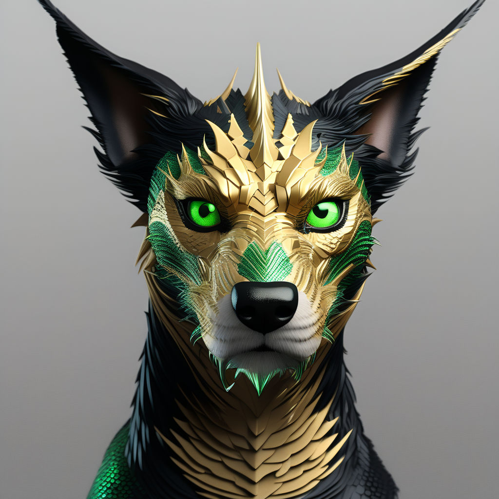 Black and green dragon dog hybrid with golden shimmering eye... by ...