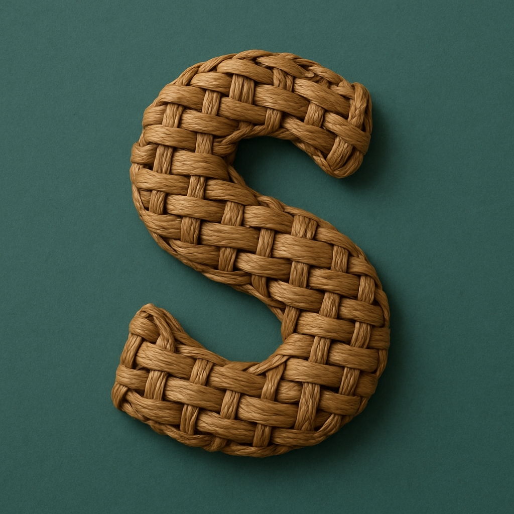Intricate Woven Letter S in Golden-Brown on Teal Background Monogram