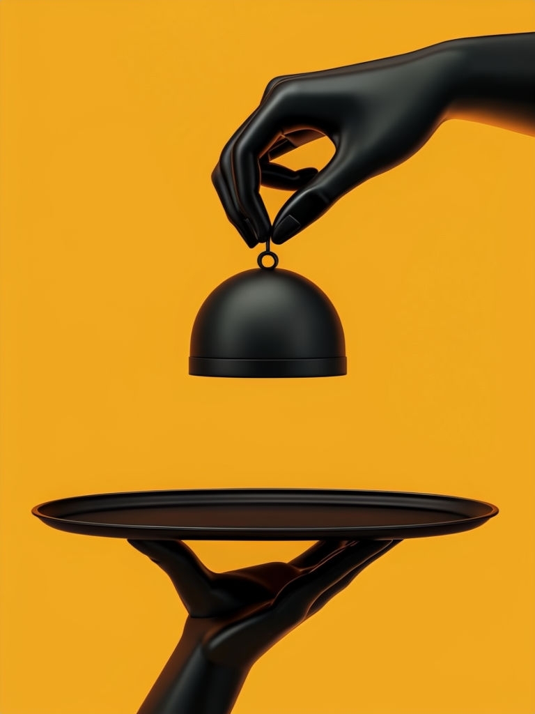 Elegant Minimalist 3D Black Hands Serving Tray and Dome Cover Art