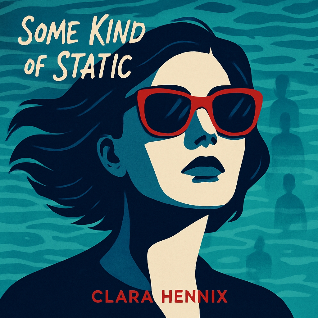 Striking Woman in Red Sunglasses on Teal Background Album Cover