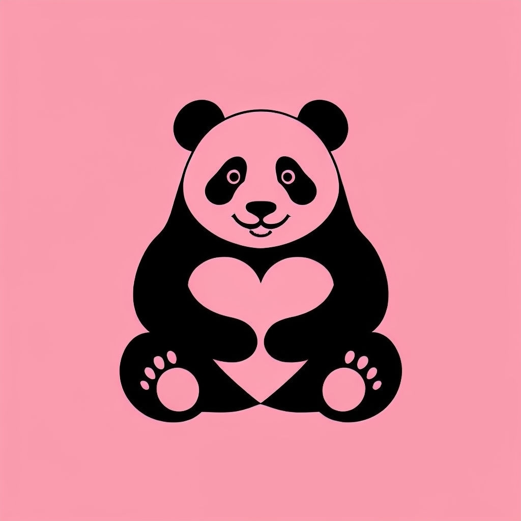 Charming Minimalist Black Panda Heart Illustration Logo