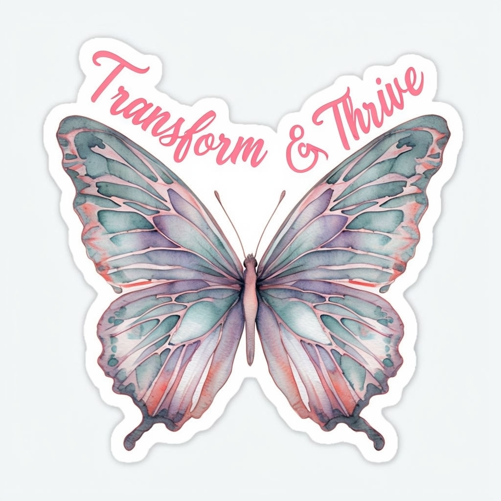 Whimsical Watercolor Butterfly Transform & Thrive Sticker