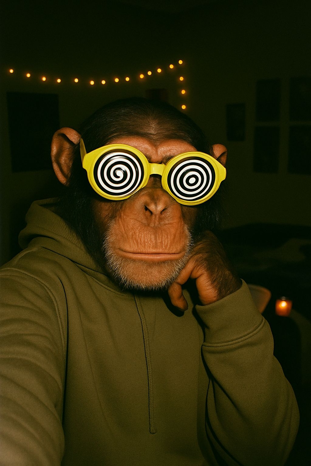 Whimsical Chimpanzee in Bright Glasses and Olive Hoodie Art