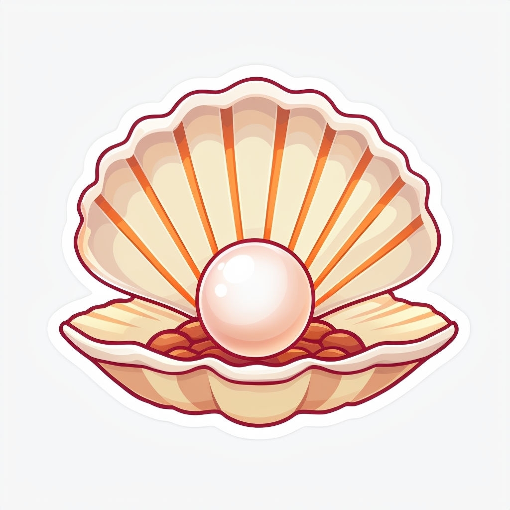 Cute Cartoon Clam Shell with Pink Pearl Illustration Sticker