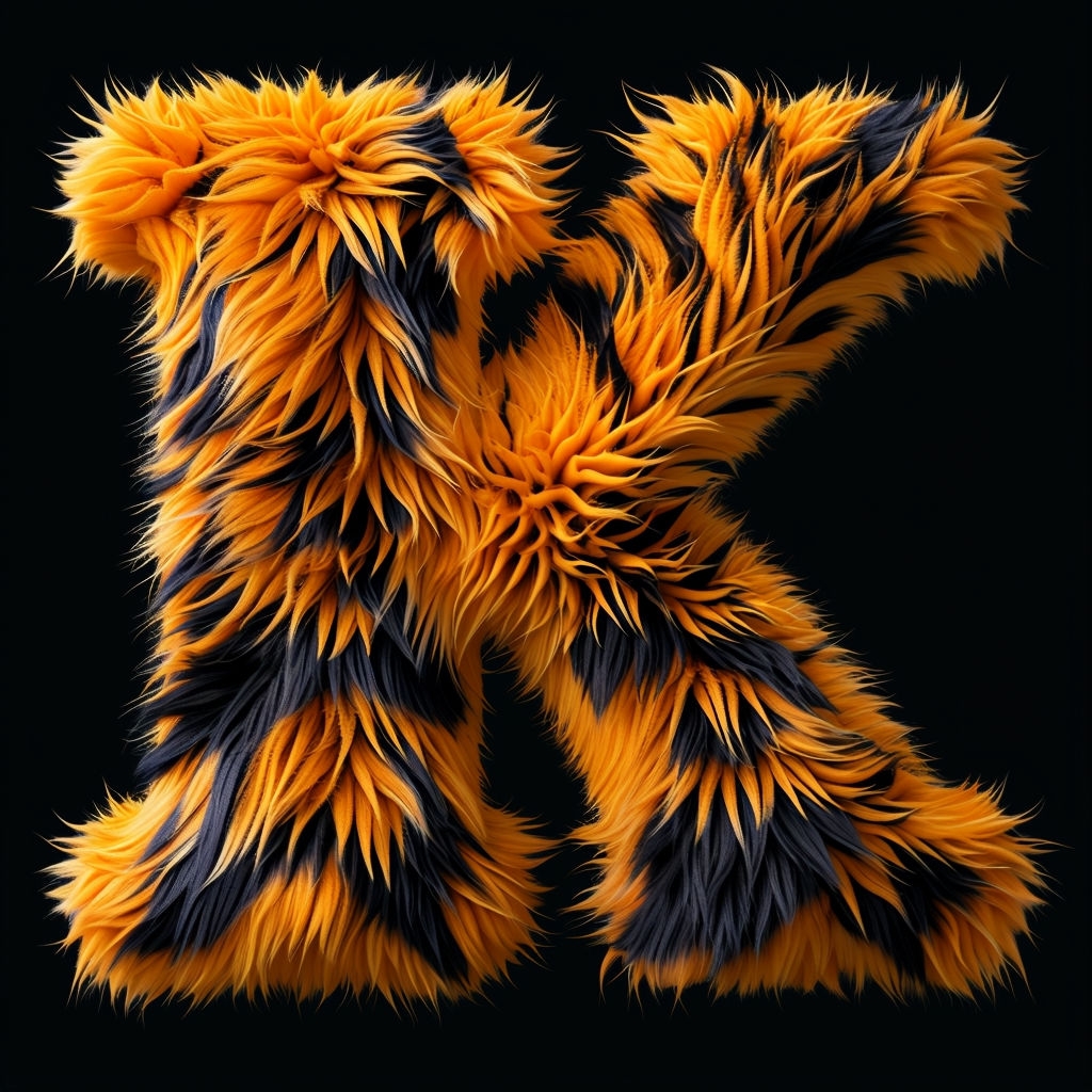 Bold Tiger-Striped Letter K 3D Illustration Monogram