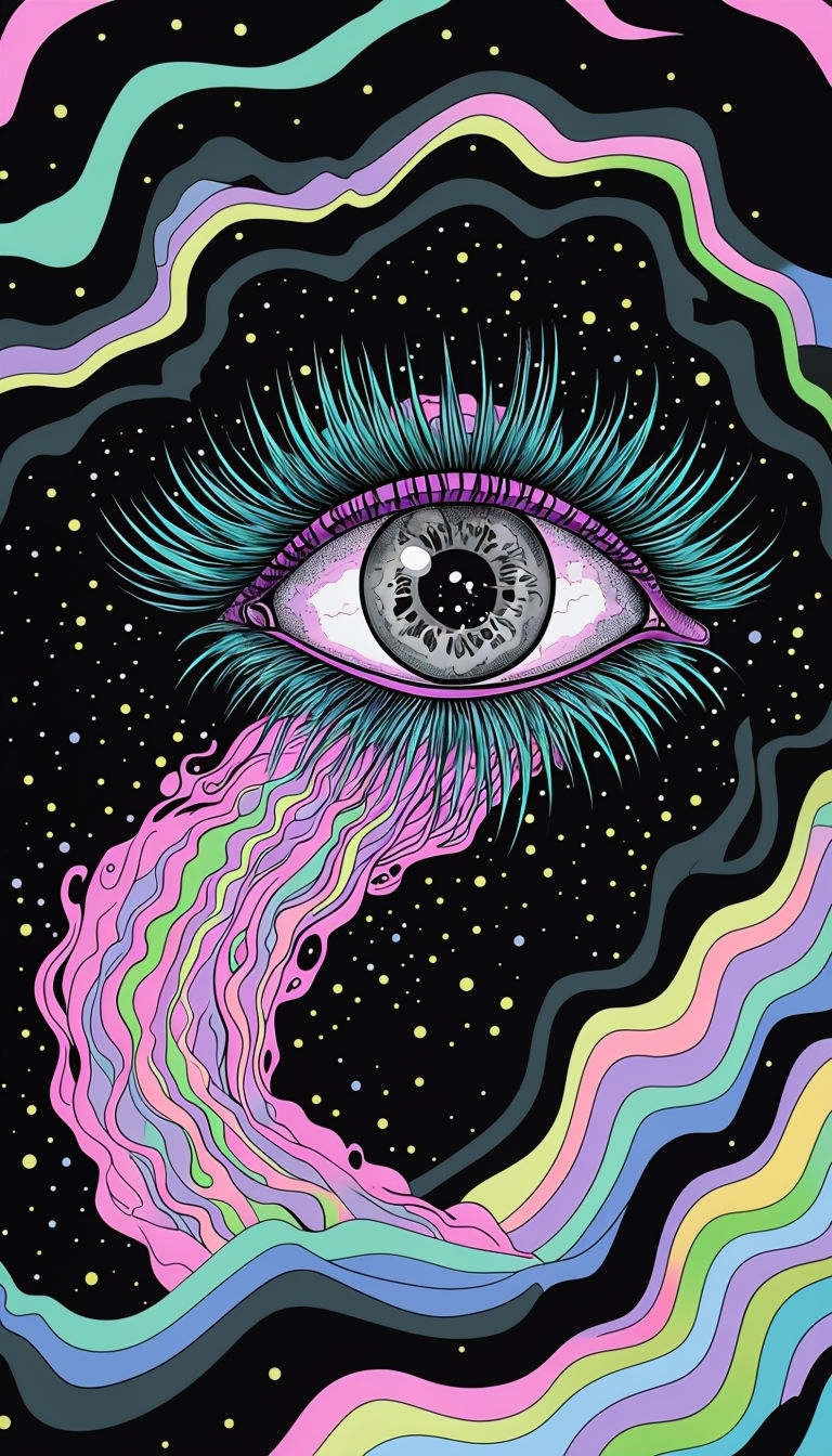 Surreal Eye in Cosmic Space with Hypnotic Patterns Mobile Wallpaper