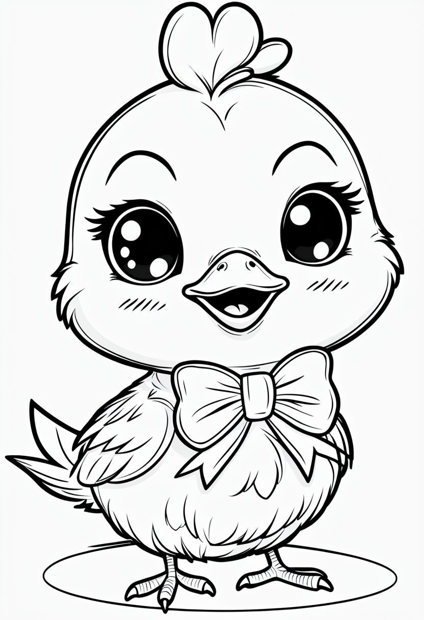 Cute Cartoon Chick Line Art for Kids Coloring Book Pages