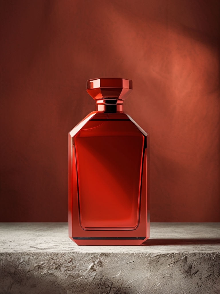 Elegant Brick Red Art Deco Perfume Bottle Mockup