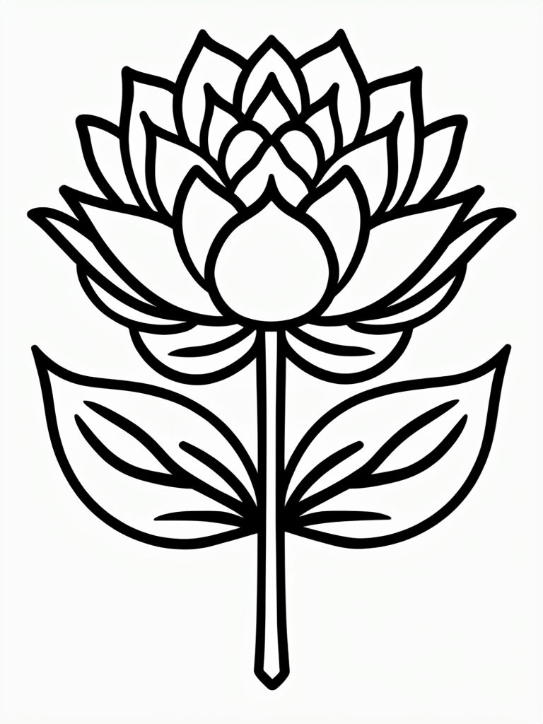 Elegant Black Line Flower Drawing for Coloring Book Pages