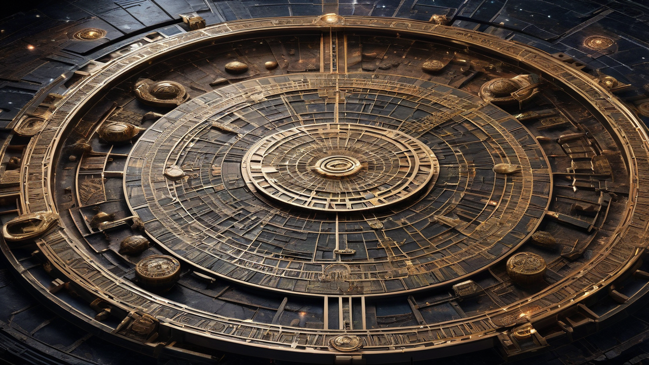 An ancient Anunnaki council gathered around a celestial map by Arturo ...