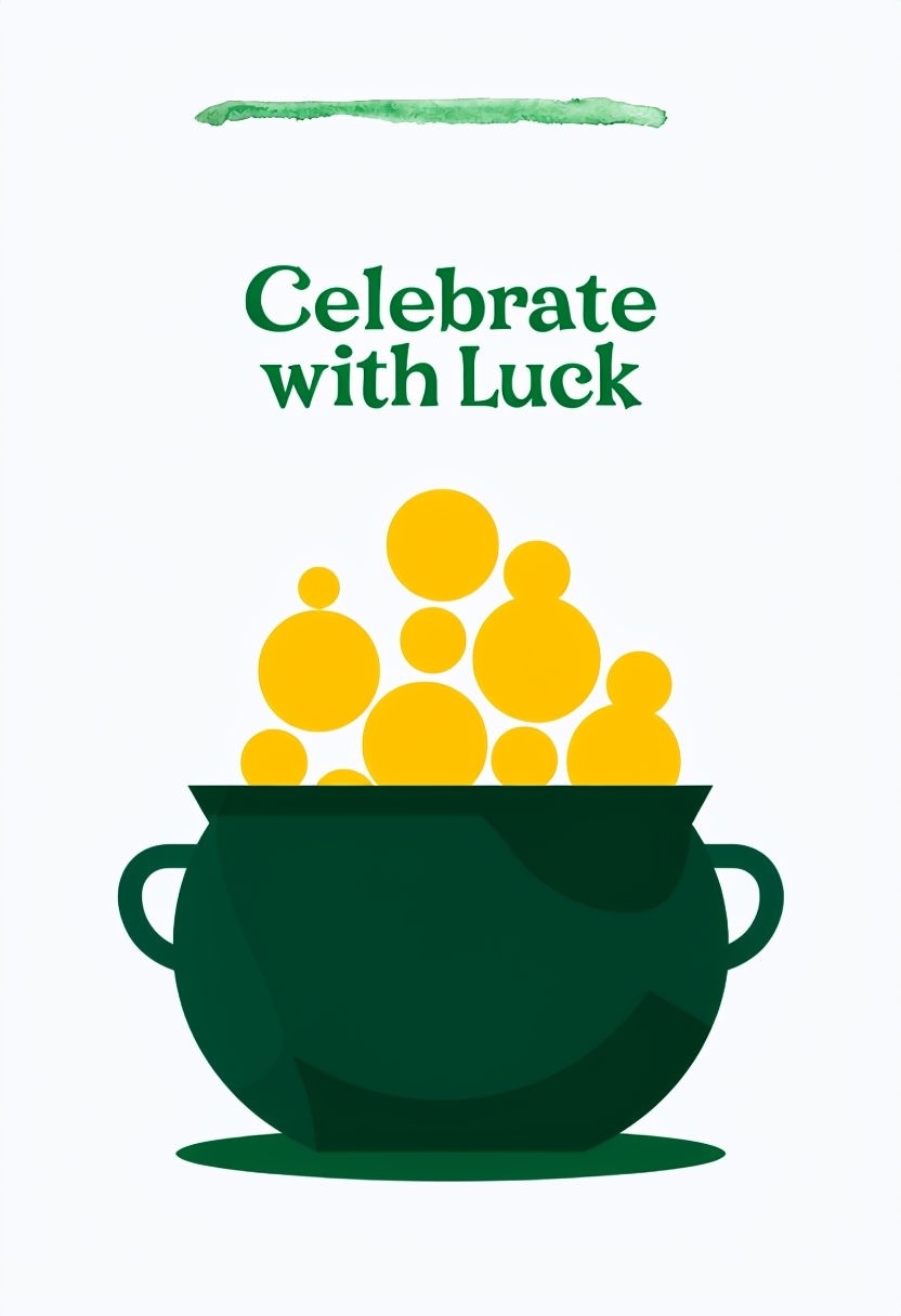 Stylized Pot of Gold with Celebrate with Luck Text Card Invitation