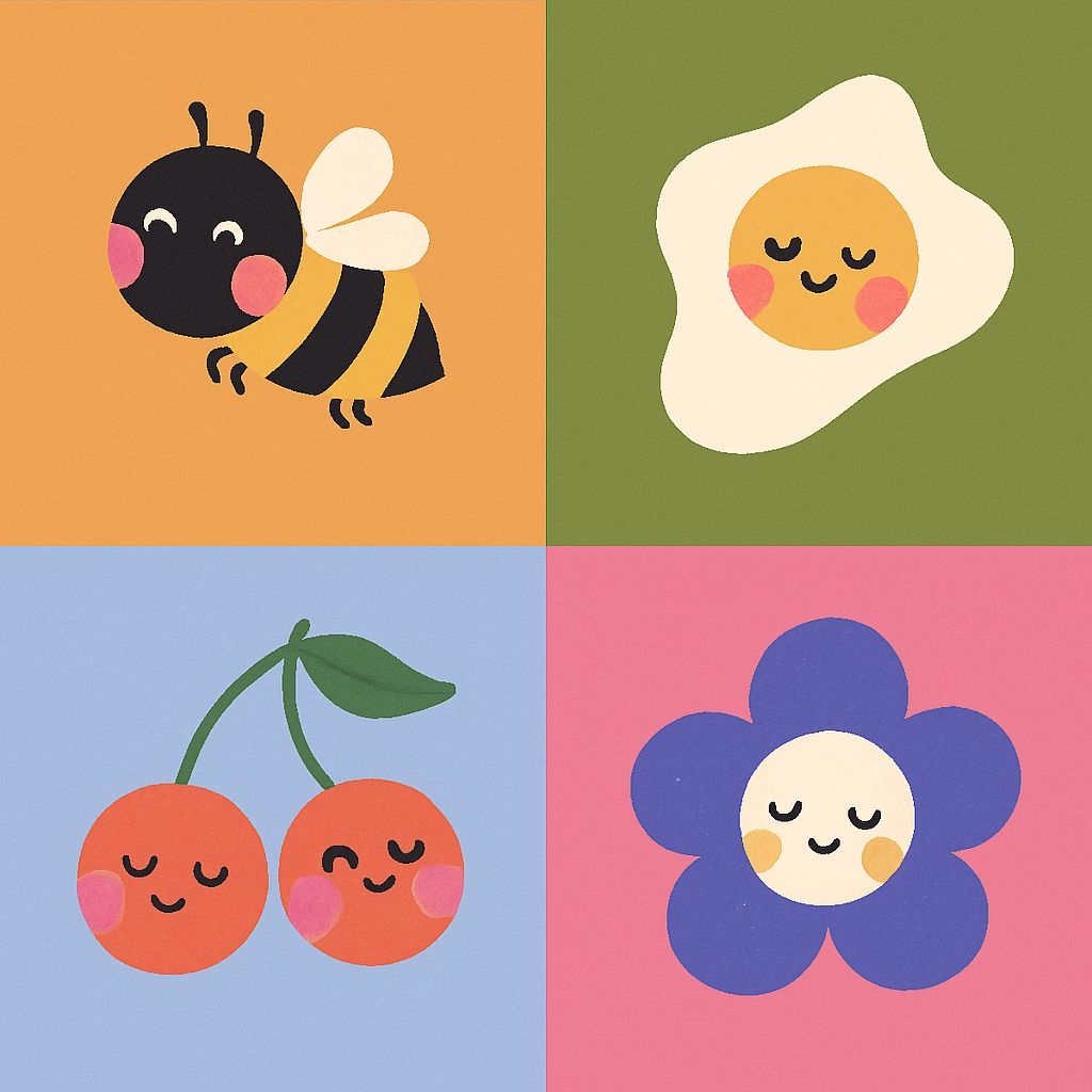 Cheerful Cartoon Characters Quadrants Illustration Seamless Pattern